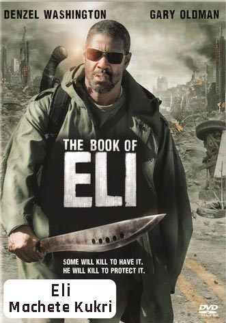 ELI holding the machete kukri in movie poster