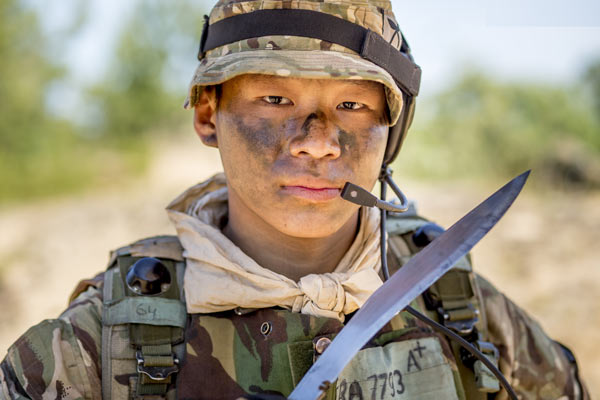 Gurkha soldier posing with khukuri