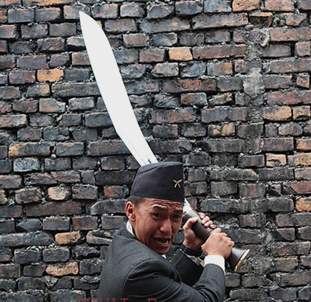 Gopal Limbu posing with BUFF HEAD Kukri