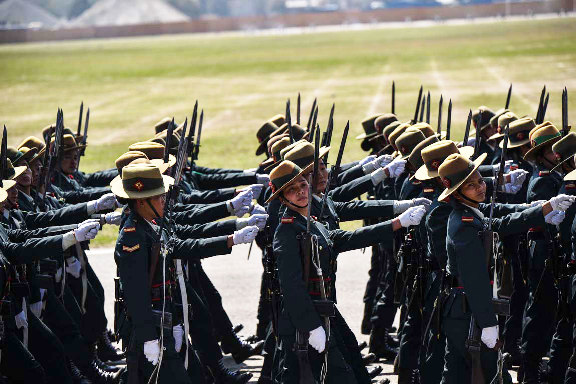 Nepal Army (Women) carrying khukuri in back position